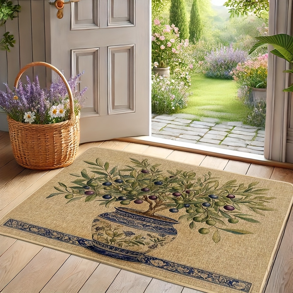 TEMU 1pc Hd 2d Flat Printed Floor Mat, Olive Tree Doormat, Green Doormat, Suitable For Doorways, , , Bathrooms, Living Rooms, Bedrooms, And Offices -