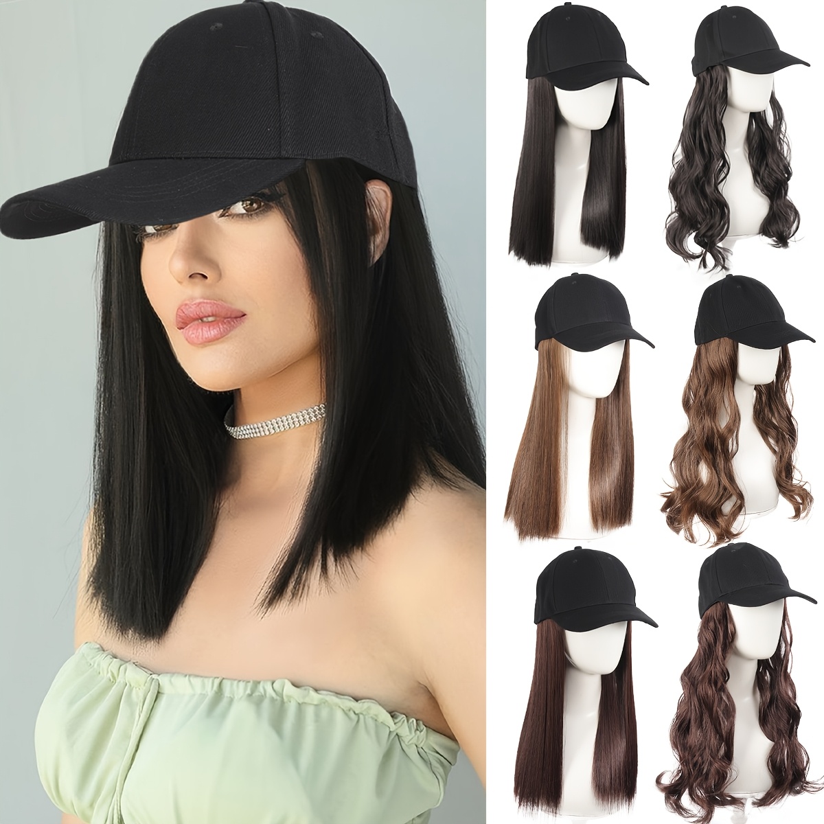womens baseball cap hair extension wig straight synthetic Temu