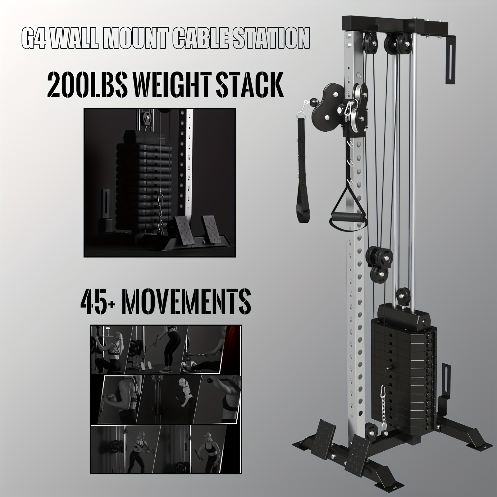 

Cable Machine Home Gym, Wall Mount With 200lbs Weight Stack, Lat Pull Down Machine With 27 Positions Dual System