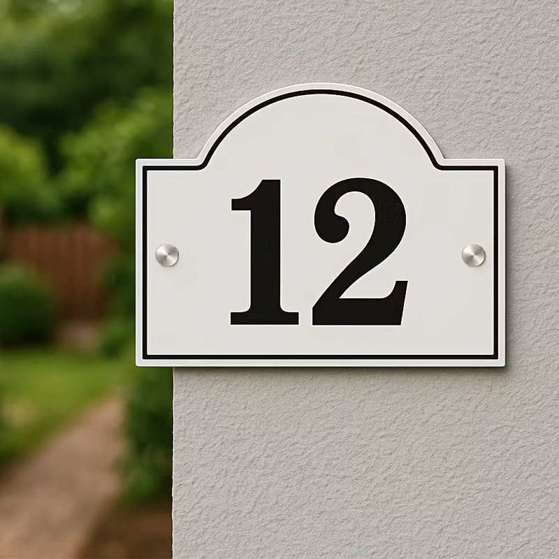 TEMU Custom Arch Wall House Numbers - Uv Printed Polished Acrylic Door Plaques With Personalized Name/number, Suitable For Outdoor Entrance Signs,