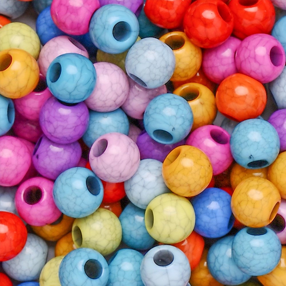 100pcs 10mm Colorful Acrylic Cracked Large-hole Round Beads - Perfect For Jewelry Making, Fashion, Bracelets, Earrings, Necklaces, Loose Spacer Beads Decorations