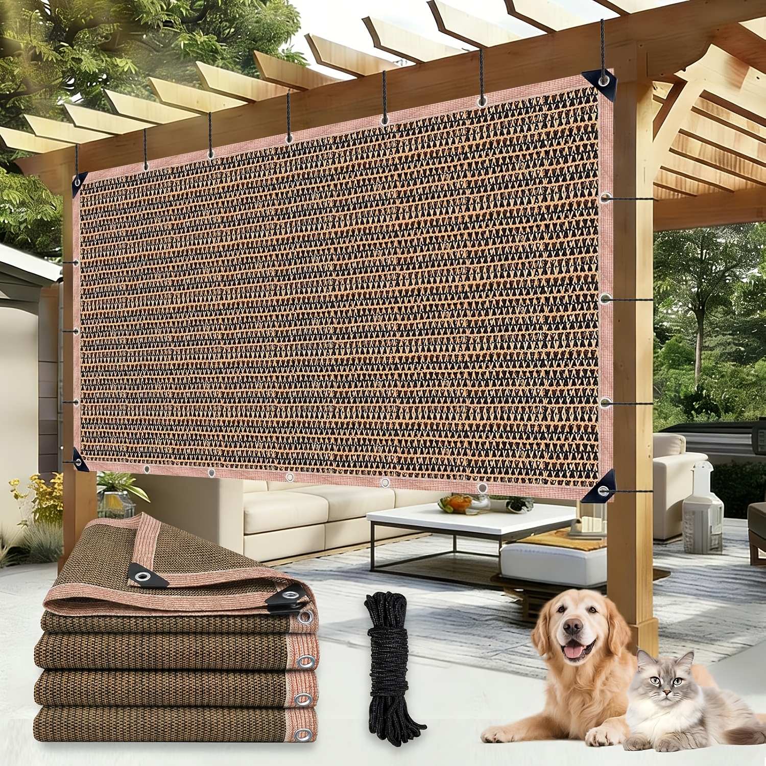 Outdoor Shade Net - Brown, Uv-Resistant, Durable Canopy, Suitable for Travel, Picnics, And Pools - Available In Various Sizes.