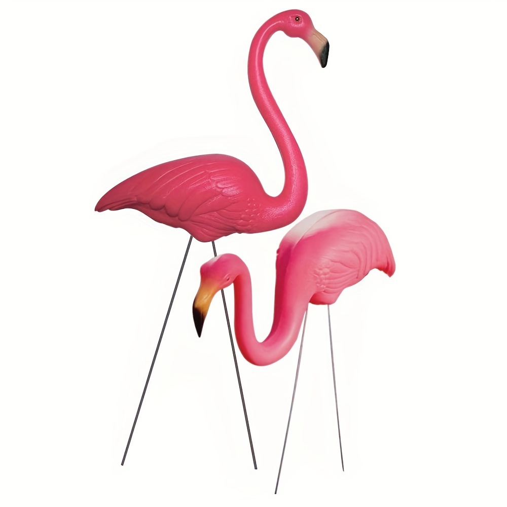 

2pcs Modern Pink Flamingos Lawn Ornaments, Plastic Garden Statues With Metal Stakes, Outdoor Decor For Parties And Landscaping