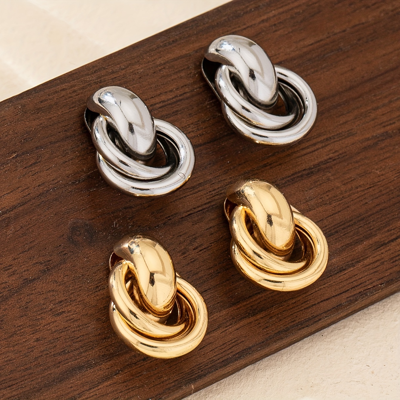 Golden European Oval Earrings for Women