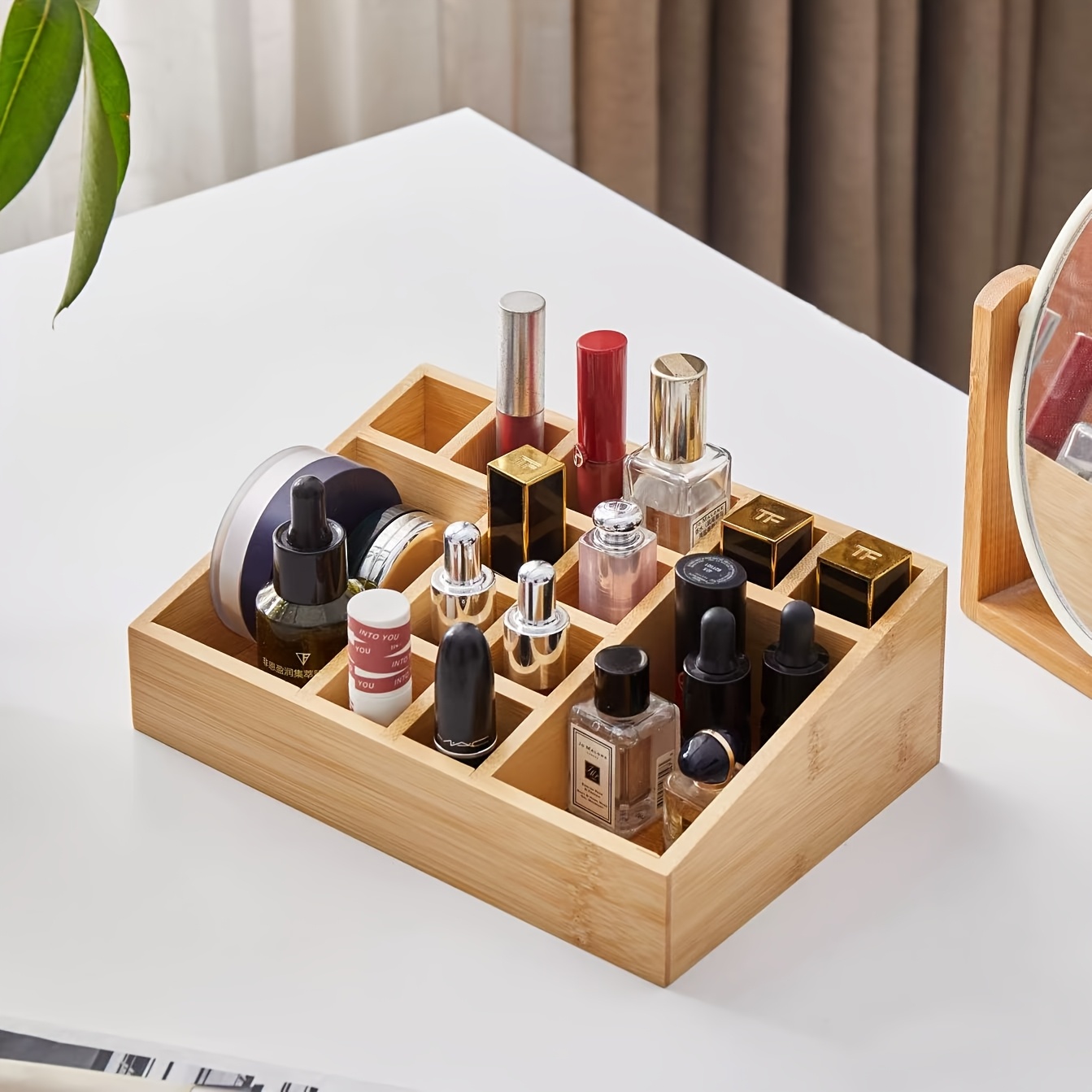 solid wood makeup storage box large capacity   bamboo desktop organizer for lipsticks eye   skin care products and remote controls desk drawer organizer for home storage Product details 0
