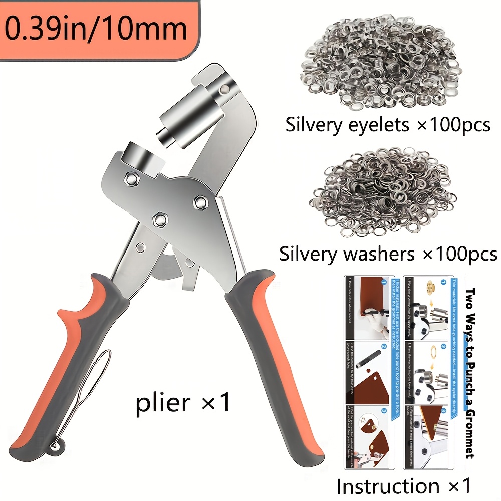 TEMU Kit per Forare Occhielli con Punzone - Set di Attrezzi per Occhielli da 3/8 di Pollice 10mm (Diametro Interno), Pinze per Forare Tela, con 100