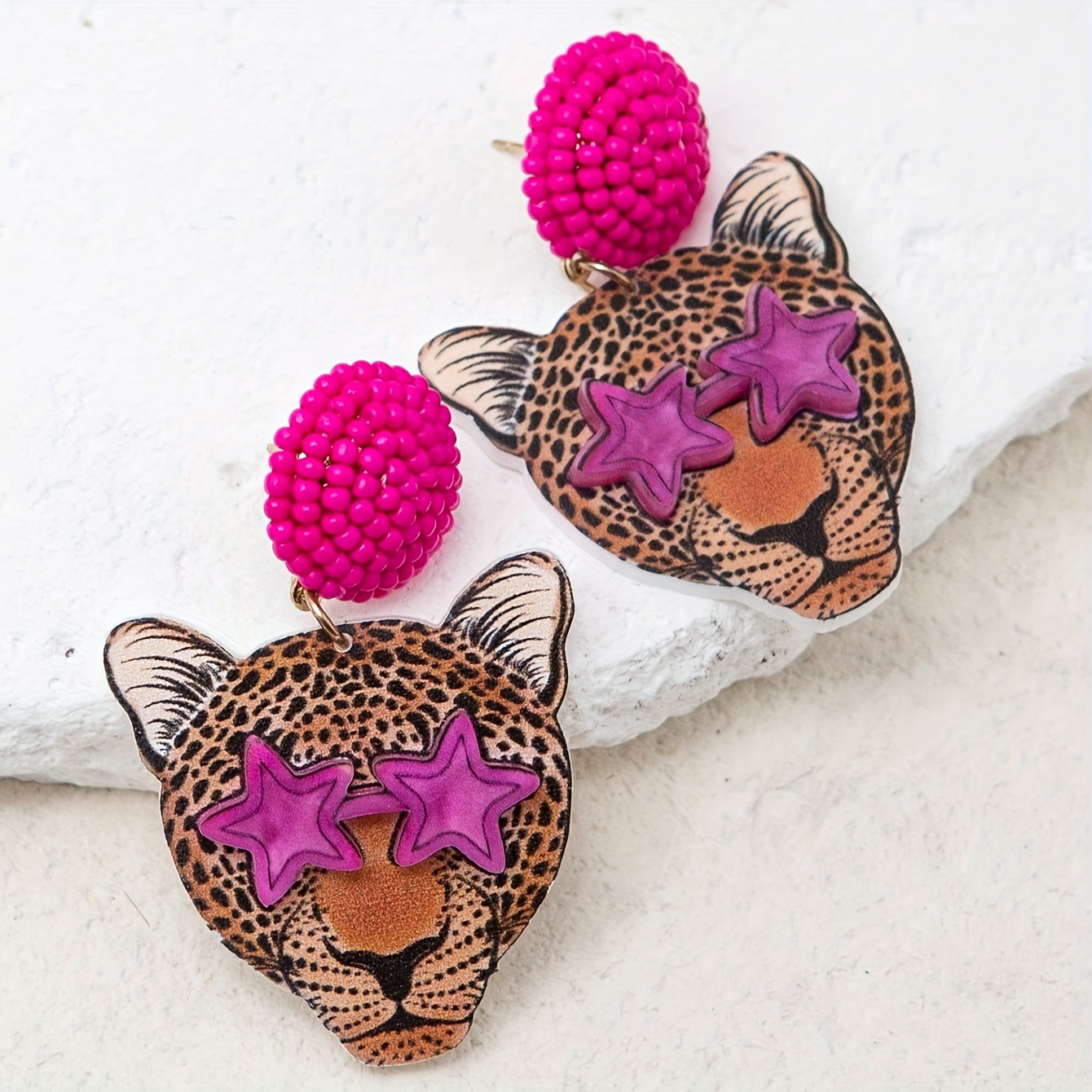 TEMU Boucles d'oreilles acryliques brillantes faites à au design original, boucles d'oreilles amusantes et mignonnes, boucles d'oreilles , tête de