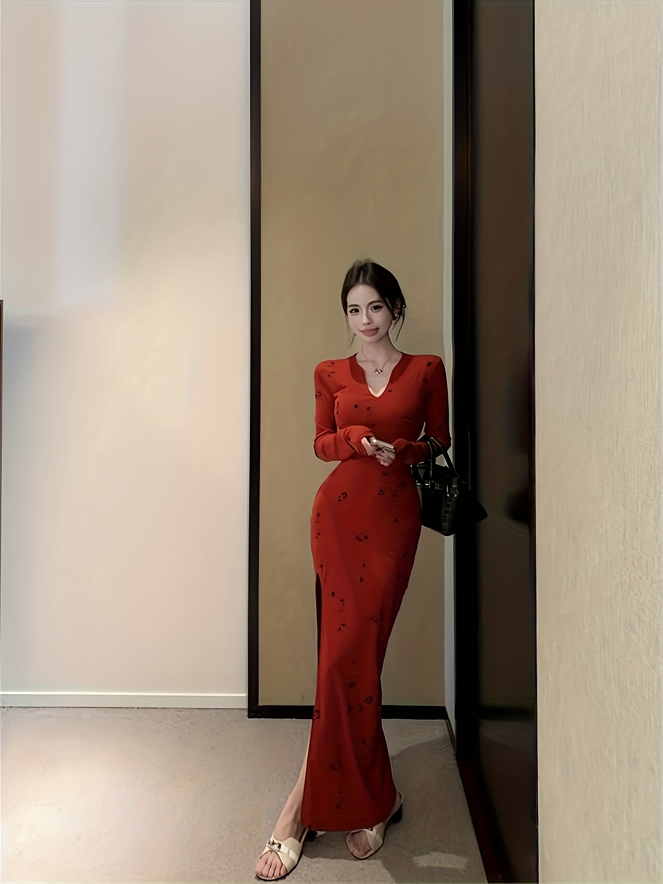 super good looking korean m inner layer v neck red long - Temu Oman