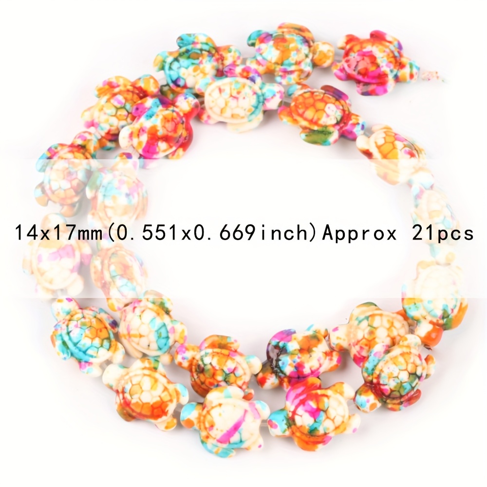 TEMU Perles de tortue de mer multicolores 14X17Mm, 21 pièces, pierres turquoise pour la fabrication de bijoux, bracelets, et ajouts