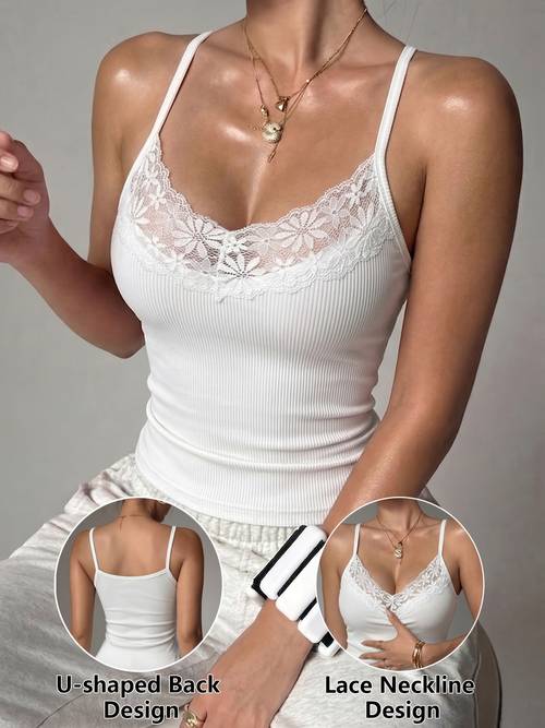 womens lace camisole ribbed sleeveless tank top thin layer breathable comfortable and stretchable suitable for outerwear home and casual wear
