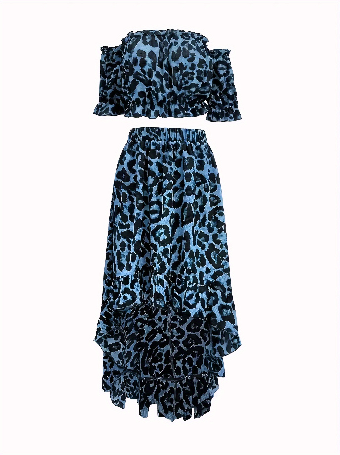 Leopard Print Elegant Two piece Set Shoulder Short Sleeve - Temu