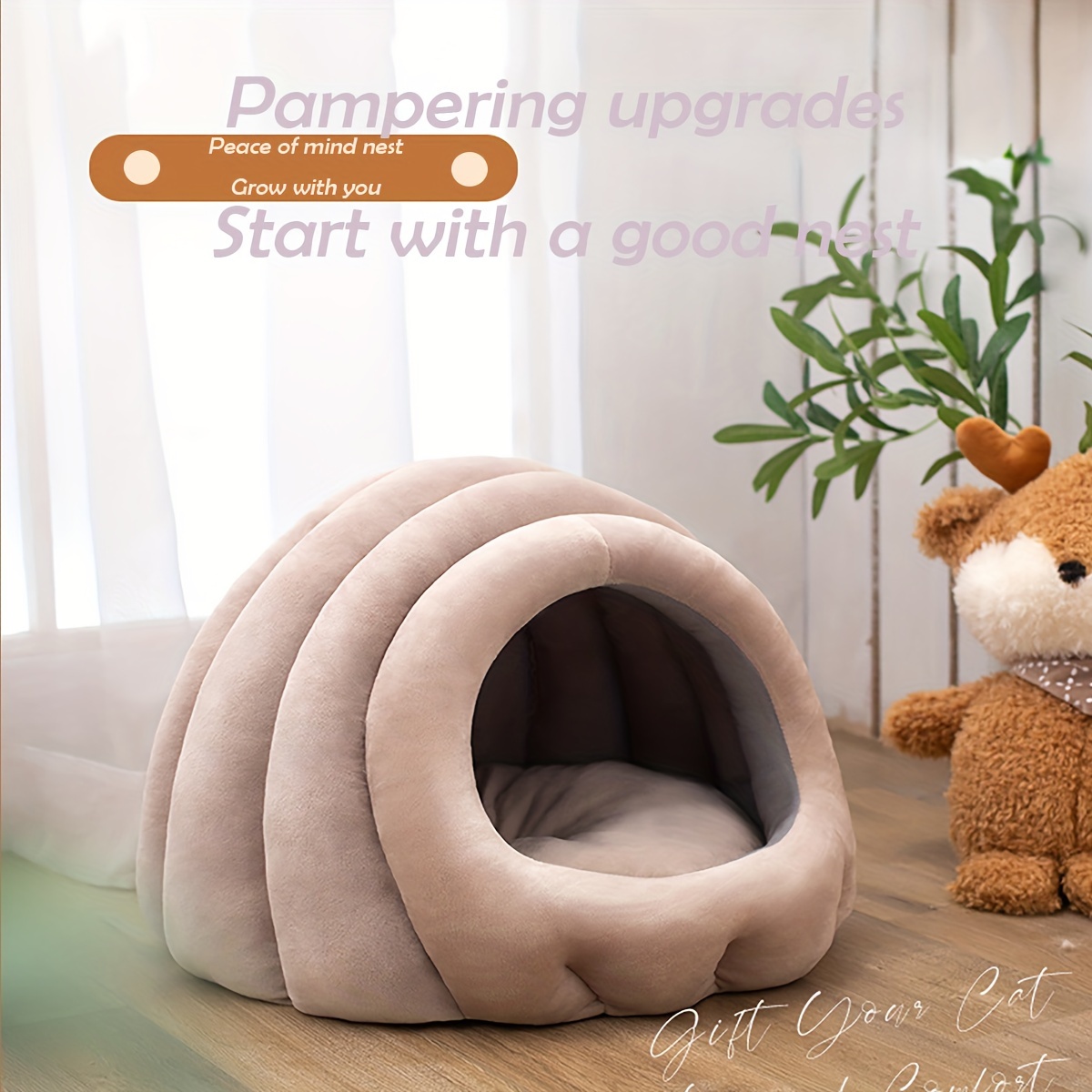 

Cozy Semi-enclosed Cat Bed - Nest For Small To Medium Cats, Cave With Cushioned Mat, Non-slip Bottom, Indoor Cat House Shelter, Soft Fleece-lined Cozy Cat Haven