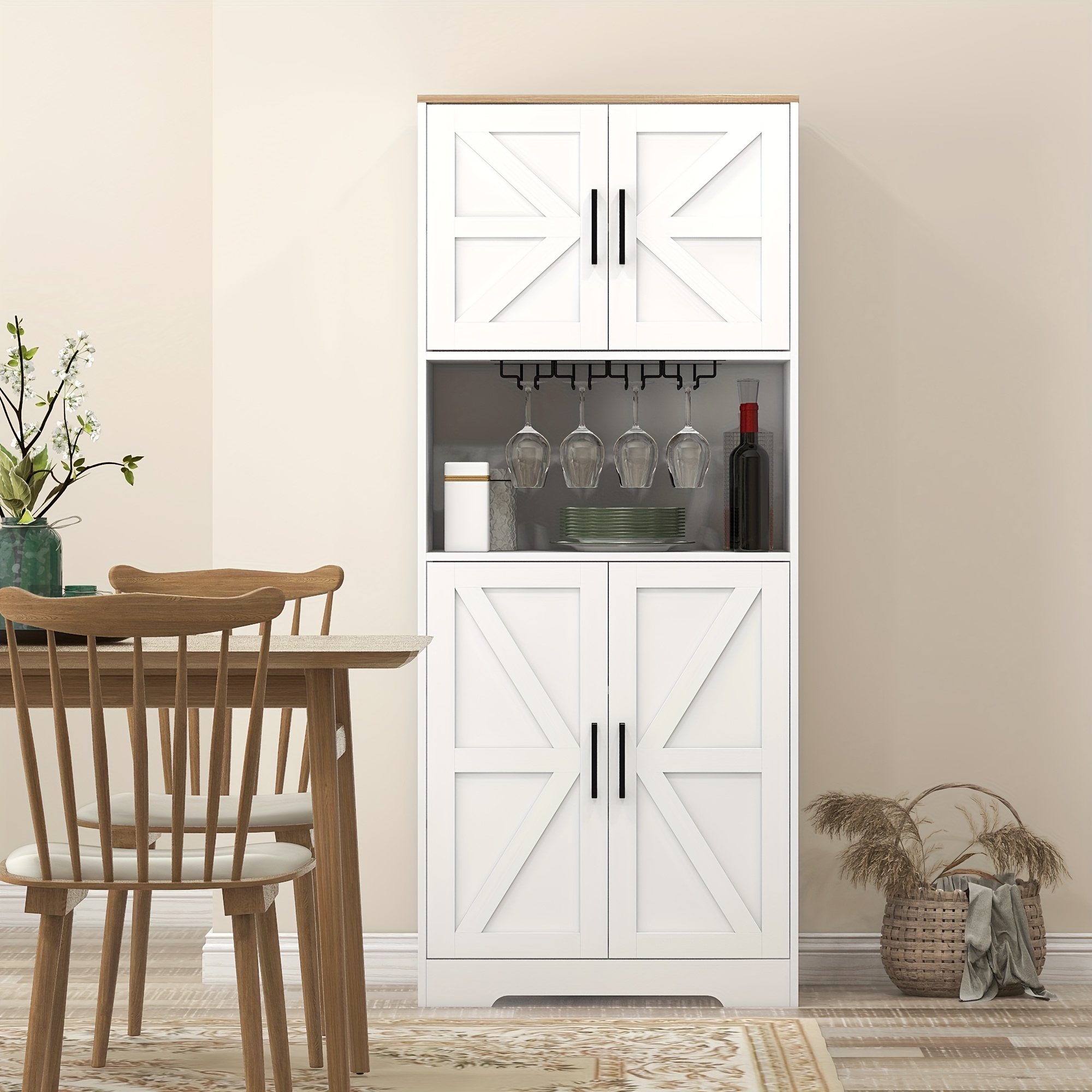 TEMU de rangement de garde-manger de cuisine HOMCOM, de buffet autoportante de 68 po avec comptoir pour four à micro-ondes, portes de ferme, blanc