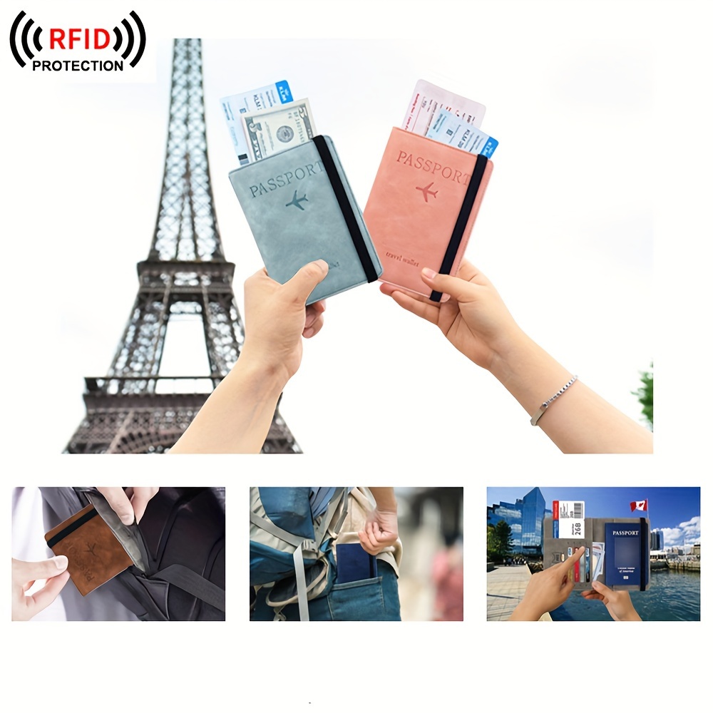 

2 Sets (2pcs Passport Covers And 2pcs Luggage Tags) Family Couple Style Passport Holder Covers Case, Waterproof Rfid Blocking Travel Wallet Set, Cute Solid Color Passport Book For Men And Women