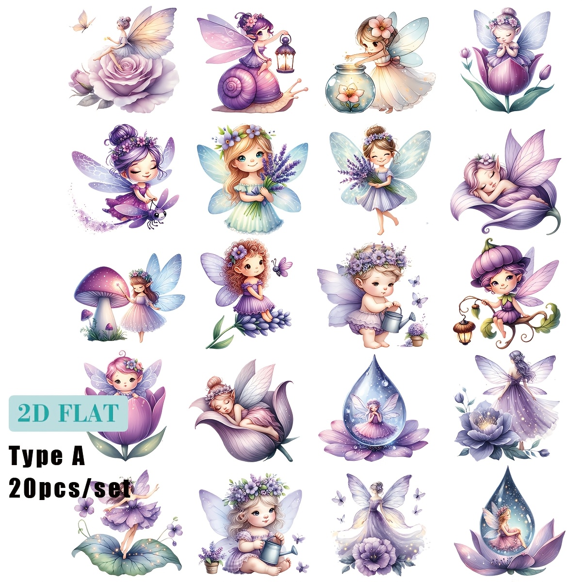 Image of 20pcs/set Creative Vintage Fairy And Flower Series 2d Stickers For Decoration, Suitable For Handmade Journals, Travel Notebooks, Journals, And Magazine Embellishments
