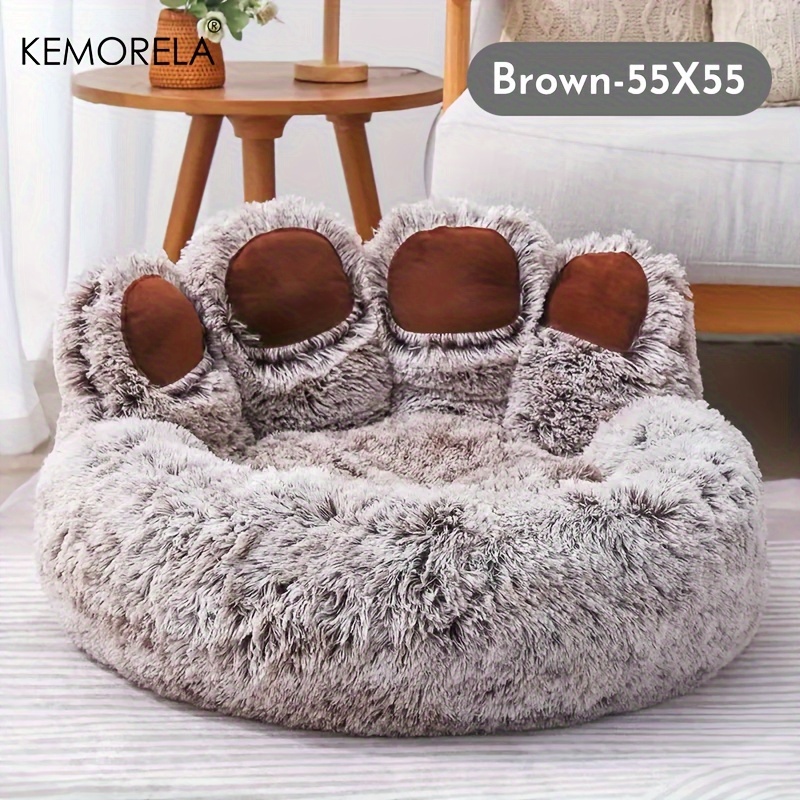 TEMU Kemorela -shaped Plush Pet Bed With Non-slip Bottom, Soft Polyester & Polyester Fiber Fill - Cozy Warm Bed For Small Pets, Cute Animal-themed Home Decor, Design