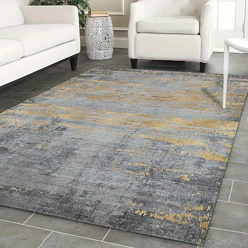 

Modern Indoor Thin Area Rug, 3x5, 4x6, 5x7 Feet Large Living Room Bedroom Rug, Light Luxury Entryway Kitchen Rug, Non-slip And Non-shedding Low Pile Easy To Clean Home Decor, Gray-gold