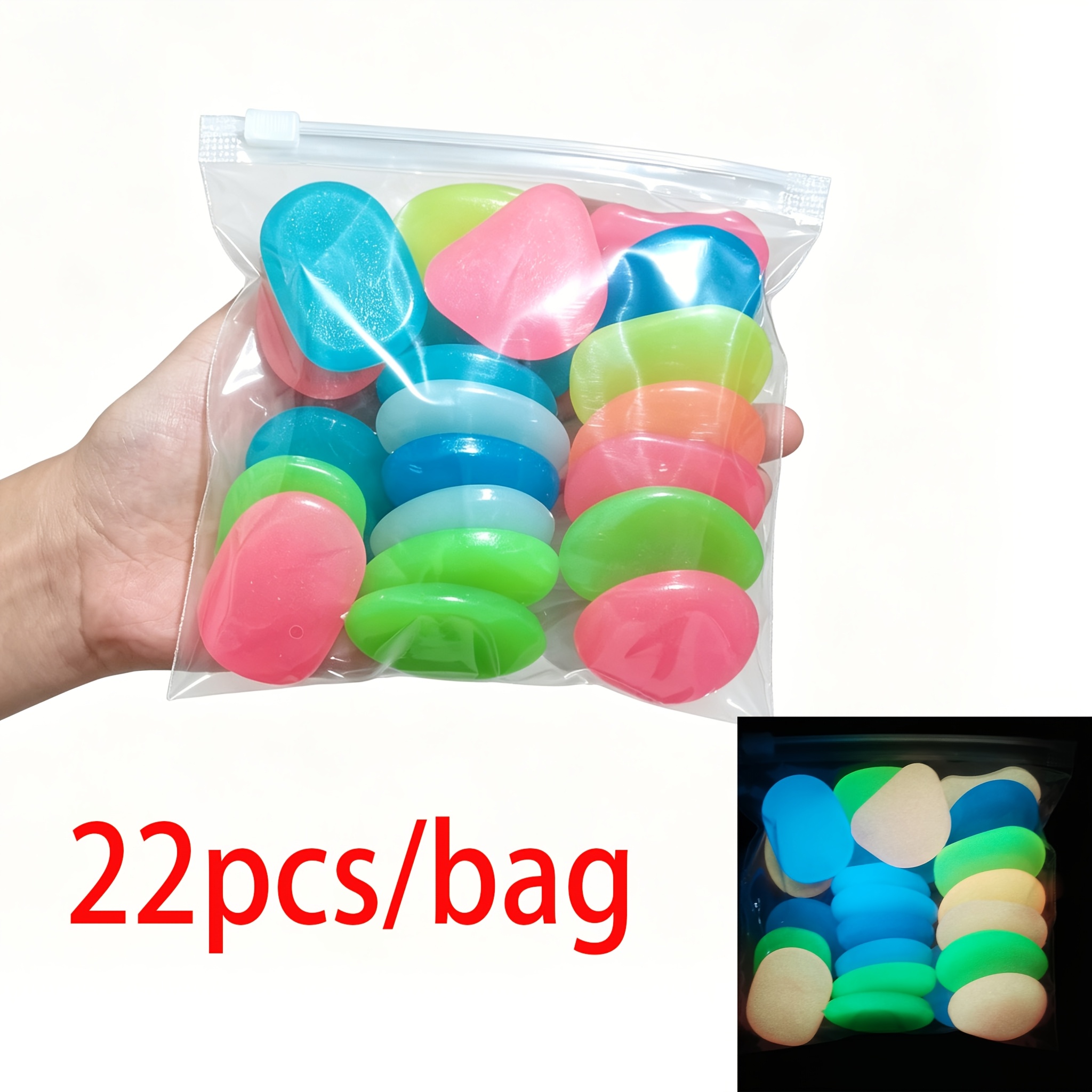 TEMU Extra-large Luminous Stones, 1.3-1.77 Inches, Colored Glow Stones, 22pcs/0.46 Lb. Light And Glow In The Dark. Suitable For Holiday Decorations,