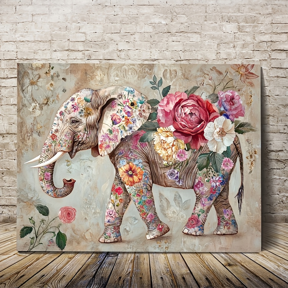 TEMU 1pc Vibrant Floral Wall Art - 11.8x15.7 Inch, Colorful Floral Pattern With Pink Roses & Butterflies, Wooden Frame, Bedroom & Living Room Decor,