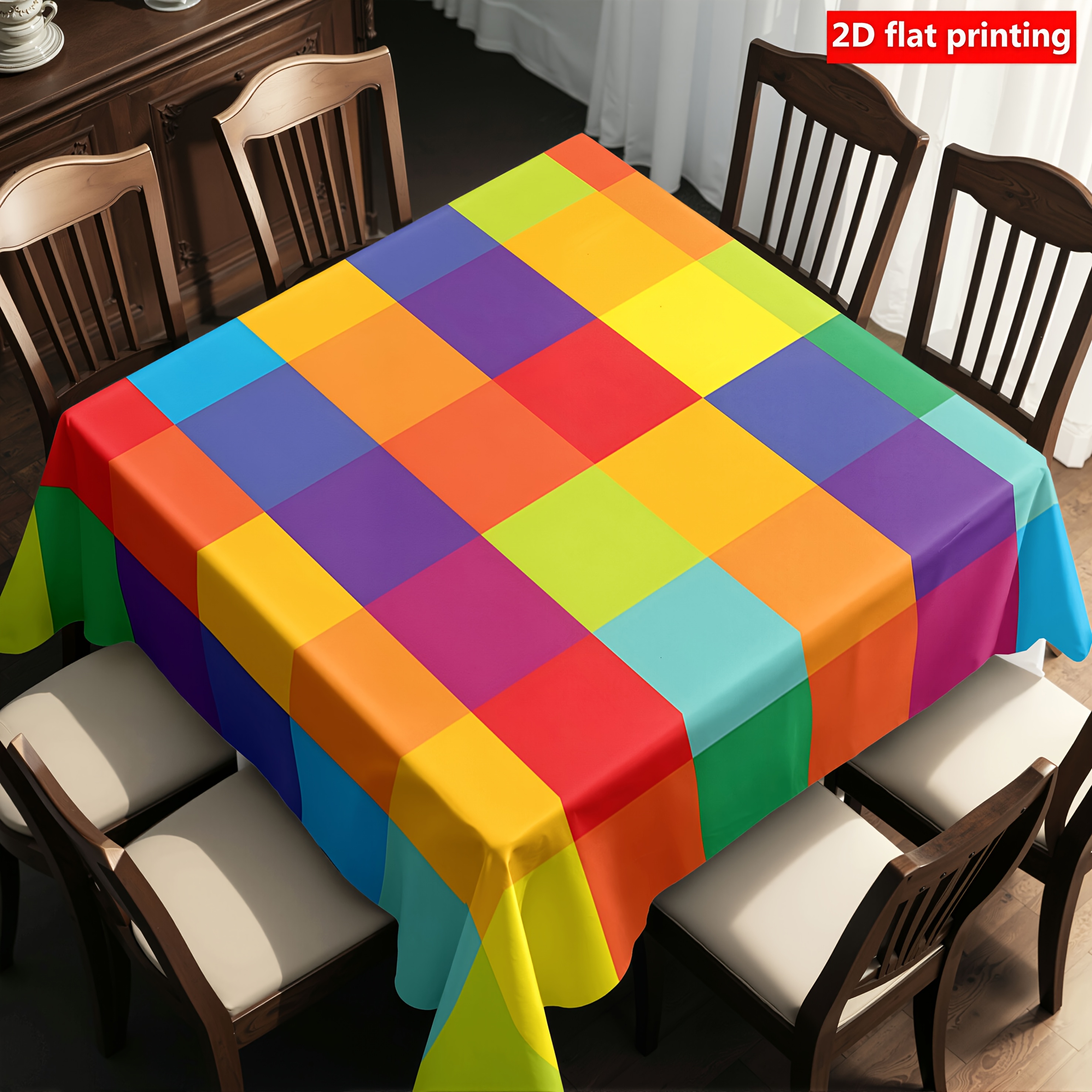 TEMU 1pc Soft Fashionable Beautiful Colorful Mexican Party Tablecloth, - Multi-colored Design, Easy To Clean, Scratch-resistant, For Restaurants,