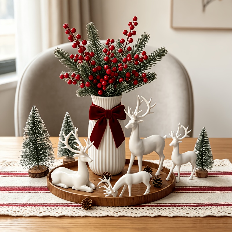 TEMU Collectible Figurines 7pcs Set Home Decoration Sculptures And Ornaments, Reindeer, Christmas Tree, Desktop Centerpiece, Christmas, Halloween