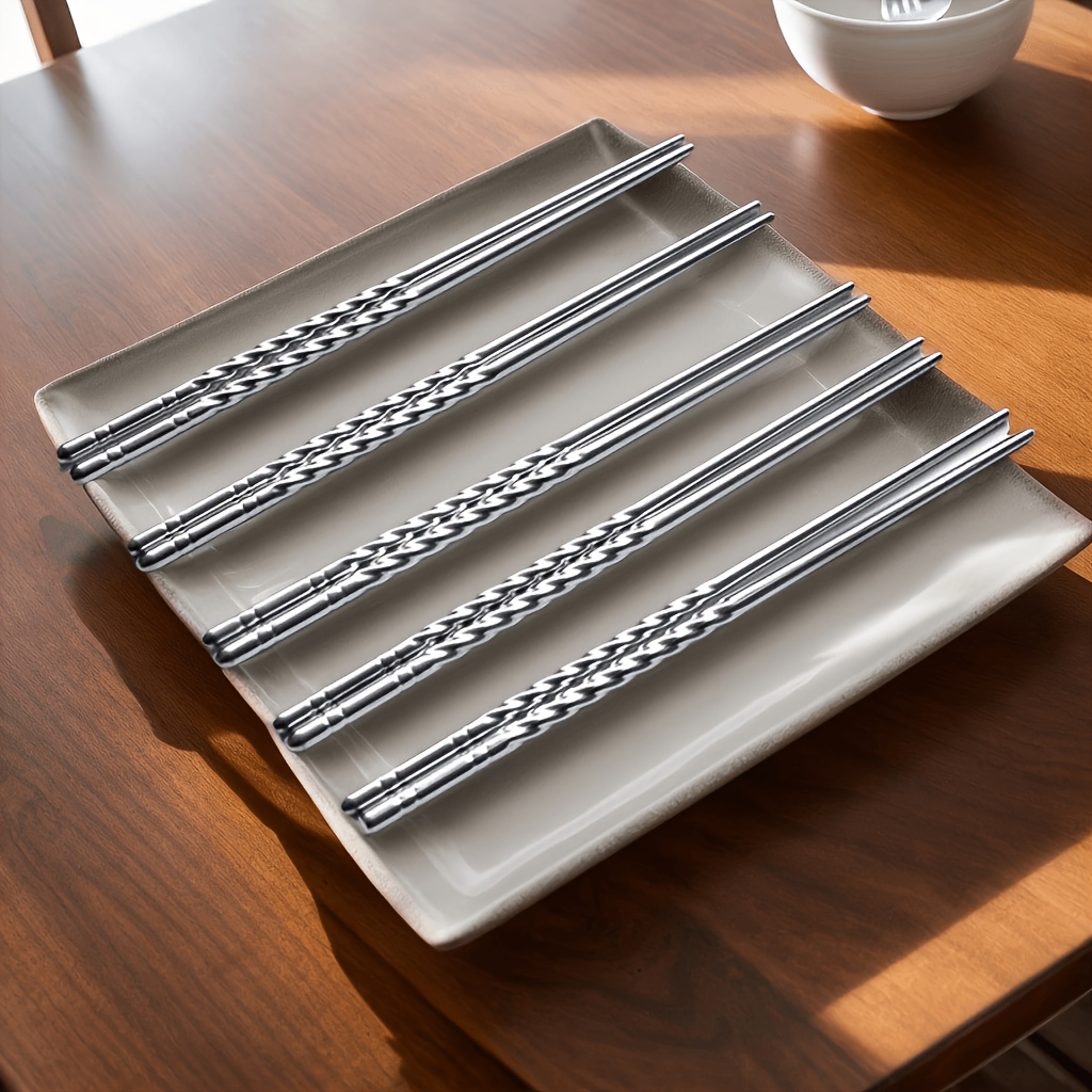 TEMU 1/2/5pairs Stainless Steel Chopsticks Set- , Reusable, Lightweight, Anti-slip, Ideal For Home& Restaurant Use- Perfect For Christmas, Halloween,