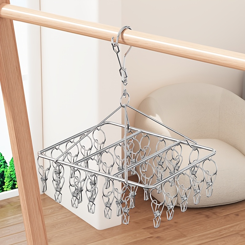 

Stainless Steel Sock Drying Rack With /40 Clips, Rotating Hook Hanger For Socks, Bras, Underwear, And Laundry Accessories, Drying Racks