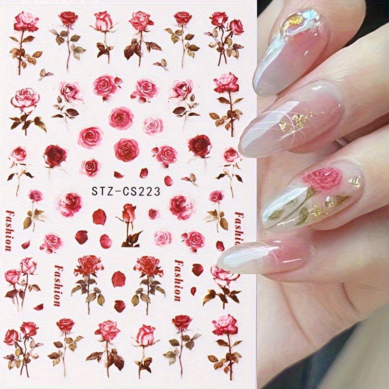 

Vintage Rose & Butterfly Watercolor Nail Art Stickers - Self-adhesive, Matte Finish, Formaldehyde-free Decals For Hands, Feet & Nails