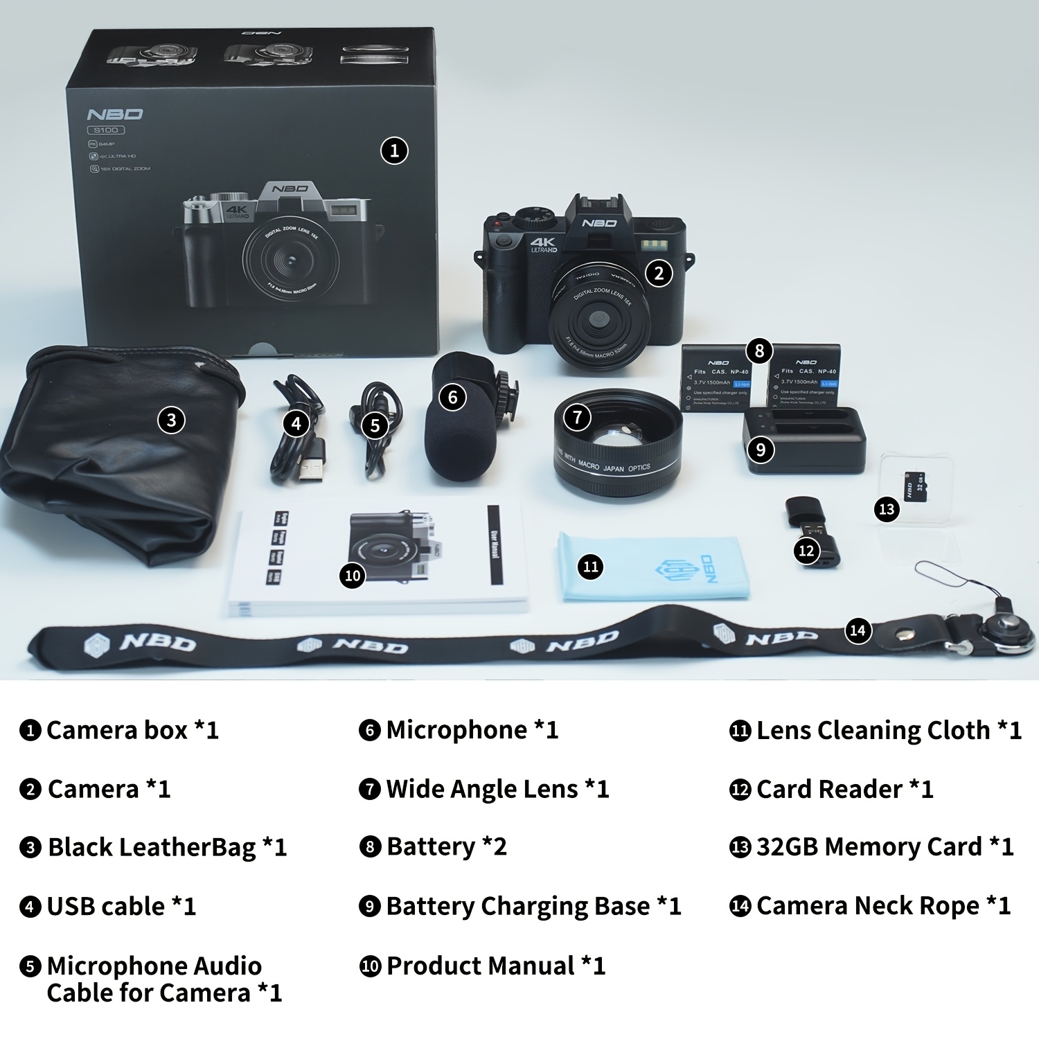 TEMU NBD Caméra Vlogging 4K pour, Appareil Photo Numérique 48MP avec Fil, Automatique & Anti-Tremblement, Kit Créateur de Contenu avec Microphone,