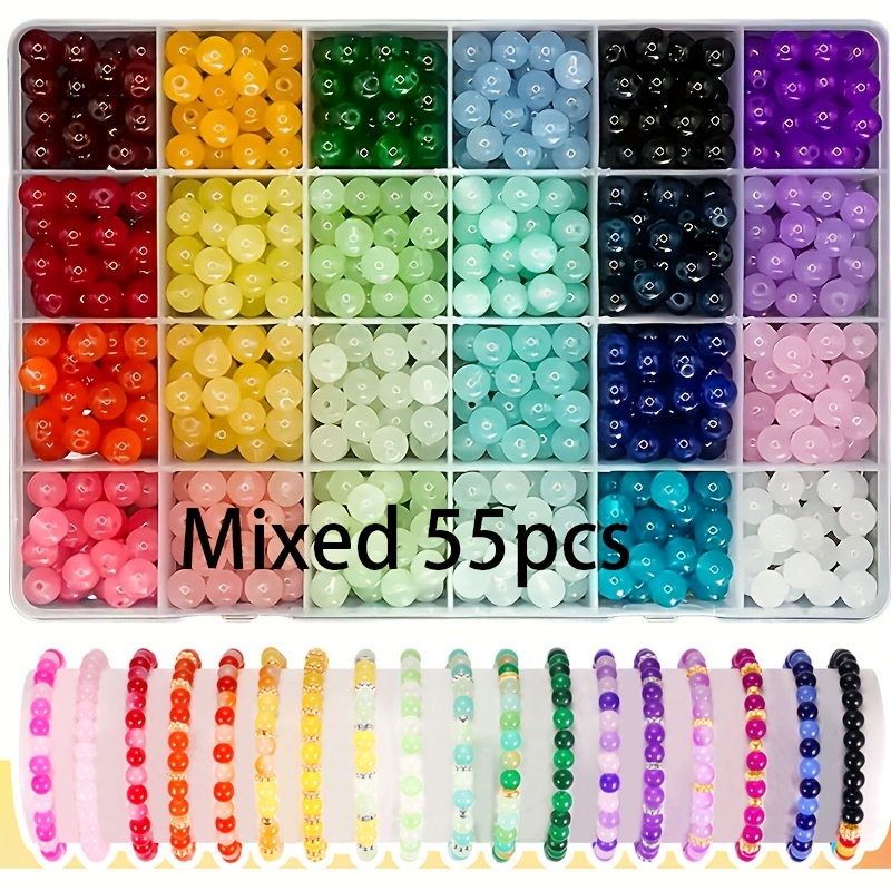 TEMU 55pcs/523pcs 8mm Round Glass Beads Suitable For Making - Glass Bead Craft Supplies For Bracelets, Earrings, Necklace Making | Handmade Bead For