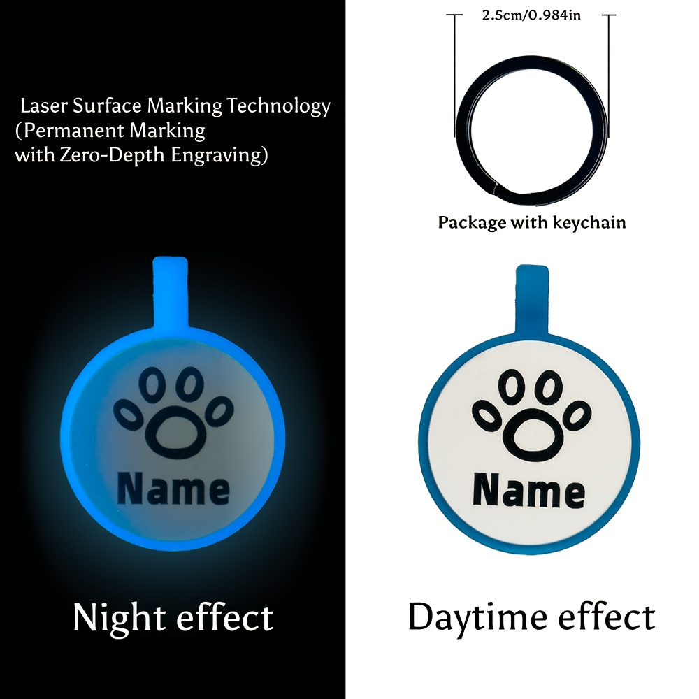 TEMU Custom Tag With Engraving, Pet Tag, Luminous Anti-lost Silent Ear-protection Dog Tag/cat Tag With Key Ring, Silicone Dog Tag