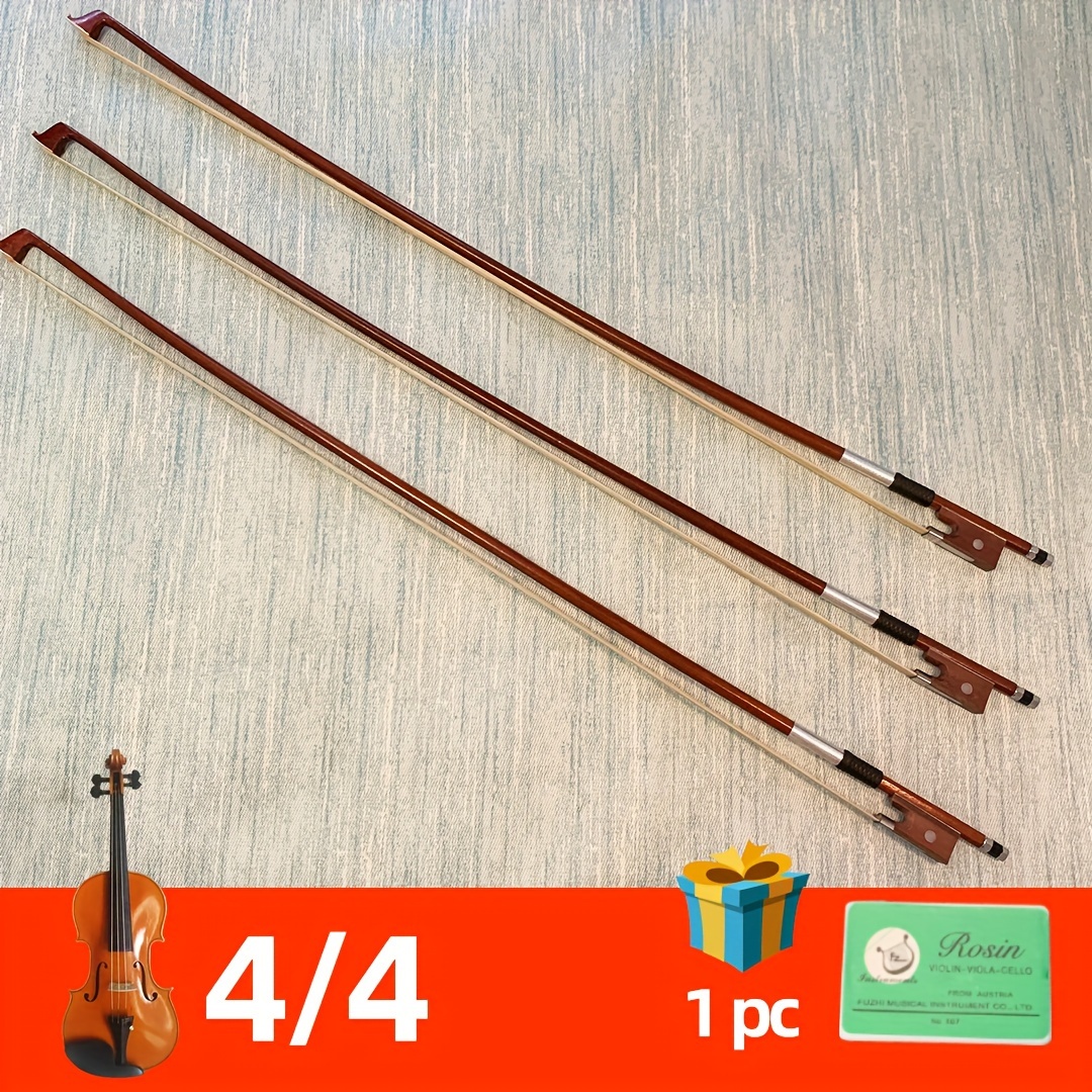 

A 4/4 Violin Bow, Natural For Beginners, Unbleached, With Rosin, String Instrument Accessories, Violin Bow For Practice And Performance