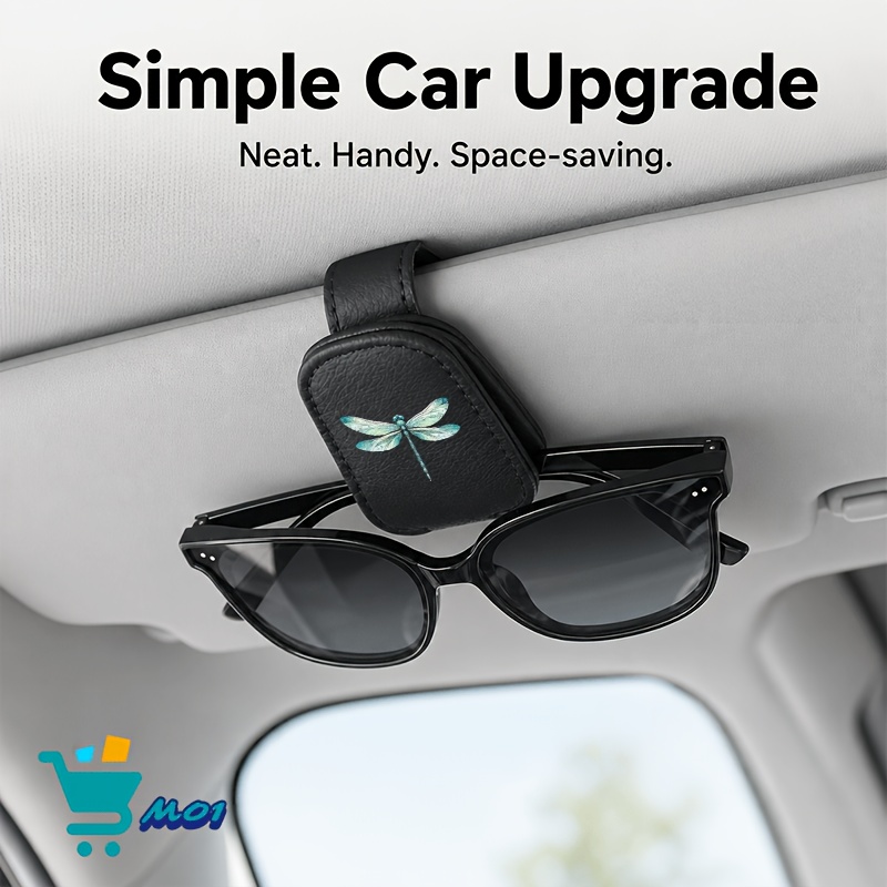 TEMU 1pc Green Mandala Dragonfly Pattern Print Car Visor Eyeglass Holder Clip With Pu Suitable For Driving Glasses Storage, Handed Operation Magnetic