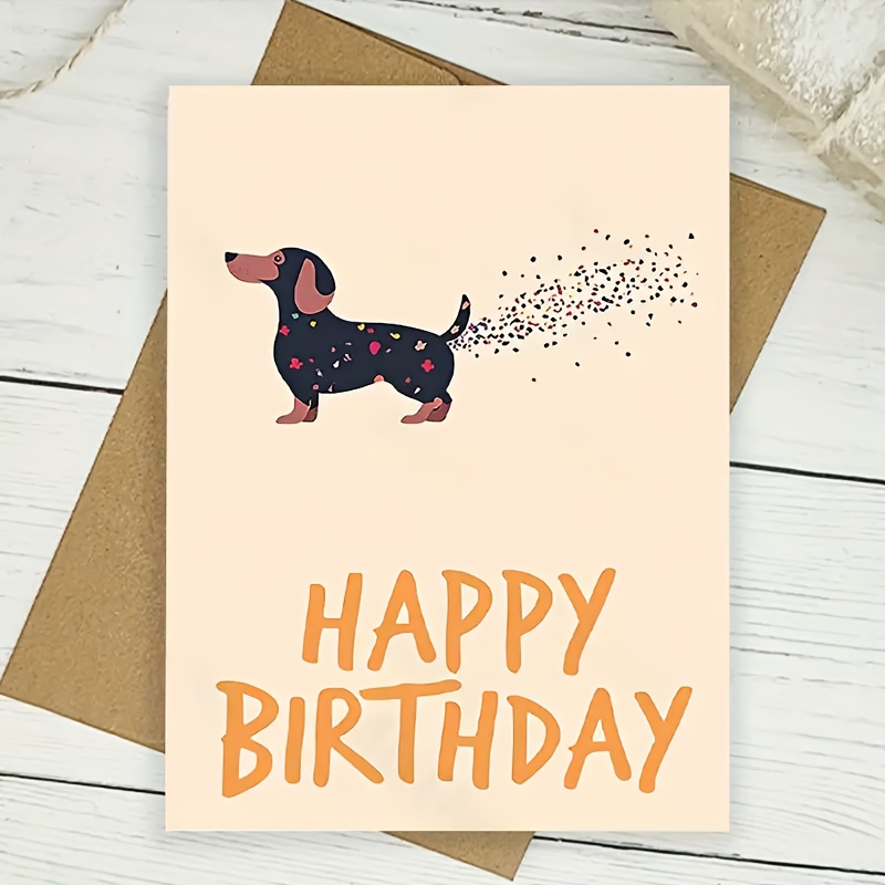Image of Dachshund Paper-tailed Cartoon Birthday Card, Humorous Side Dog Greeting, Quality Greeting Card Envelope, Creative, Fantasy Theme, Personalized, Paper Material, Suitable For Anyone