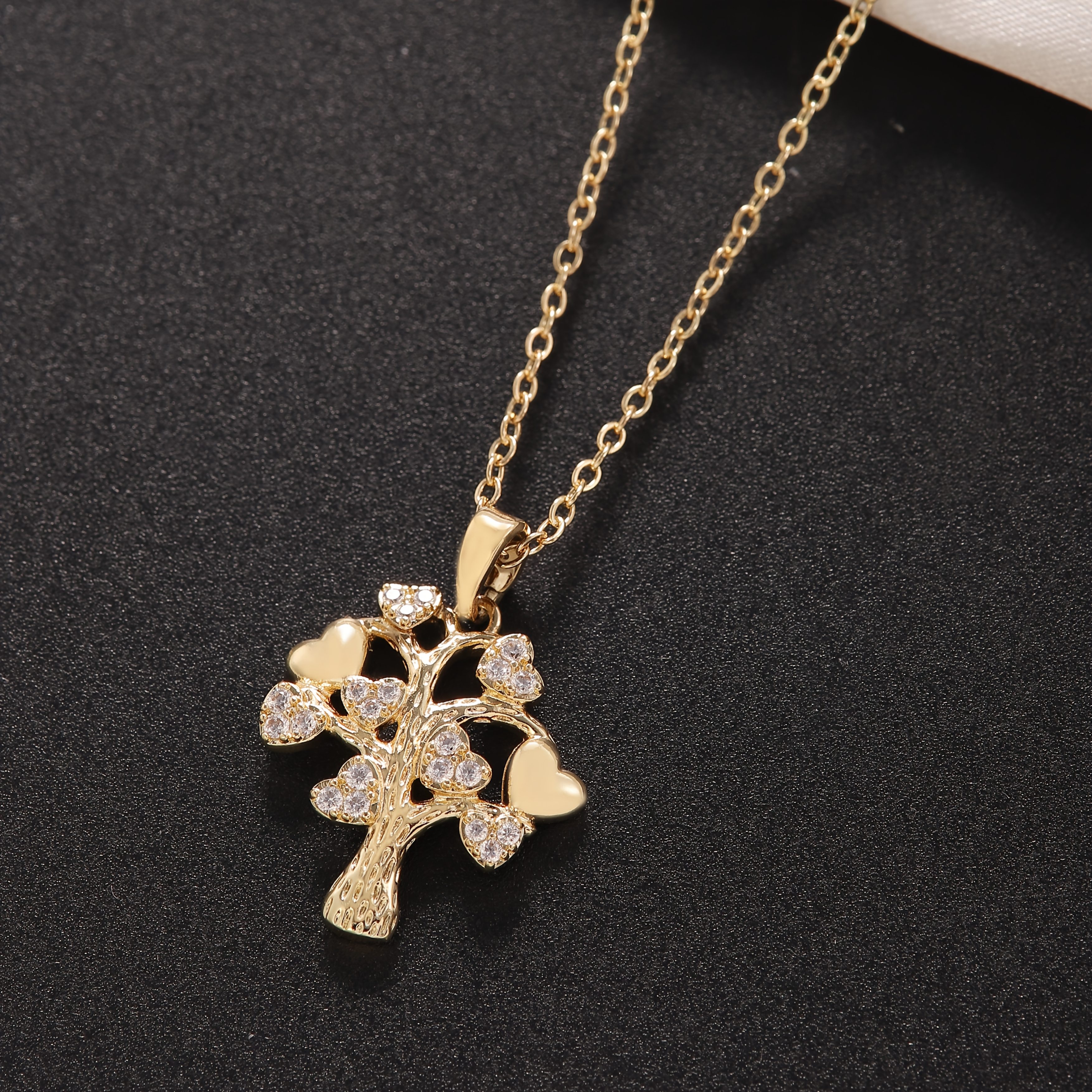 TEMU 1pc Of Fashionable Minimalist Heart-shaped Tree Of Life Pendant, Cubic Synthetic Zirconia Stainless Steel Necklace, Suitable For Women' Wear, A
