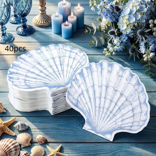 20 40 80pcs bulk ocean seashell napkins suitable for weddings bridal showers nautical parties theme disposable shell paper napkin for summer dinner bachelorette party decorations wedding table settings