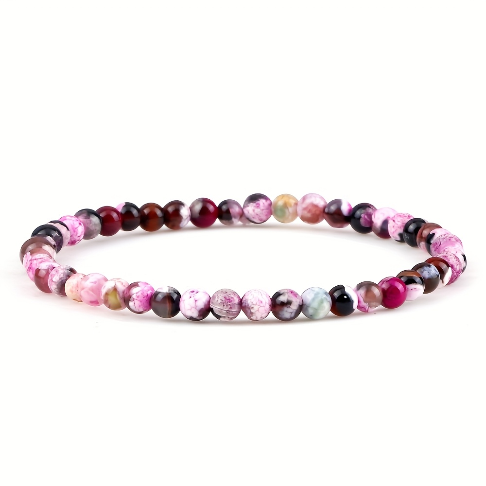 Image of 1pc Of Bohemian Bracelet 4mm Agate Colorful Fire Agate Beaded Bracelet Suitable For Men And Women Suitable For Wearing Jewelry At Banquet