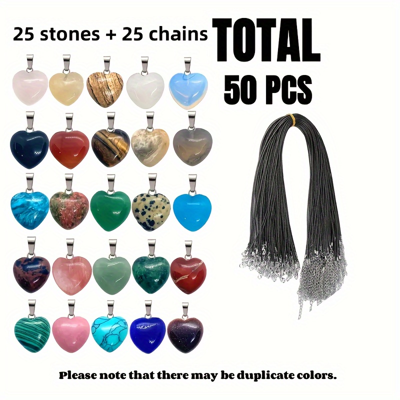 

50pcs Natural Stone Love Set Pendant Necklace Heart-shaped Couple Jewelry Peach Heart