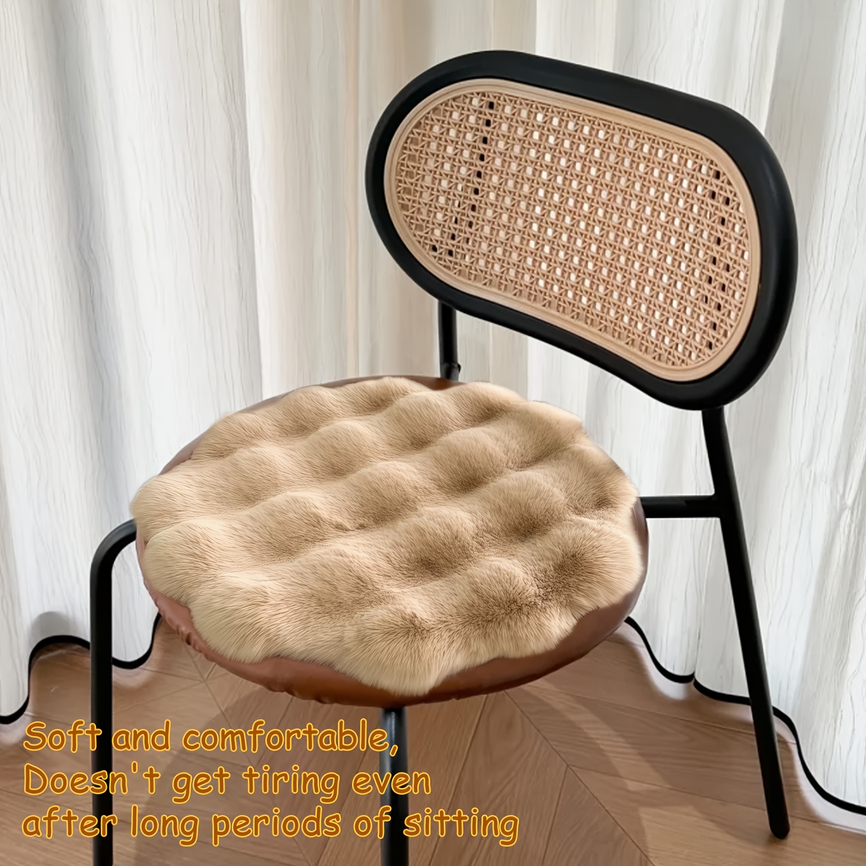 *. Runder Sitzkissen im Creme-Stil aus flauschigem Kunstkaninchenfell mit Blasenplüsch | Warmes Sitzkissen für Herbst Winter, Stuhlauflage, Hockerauflage