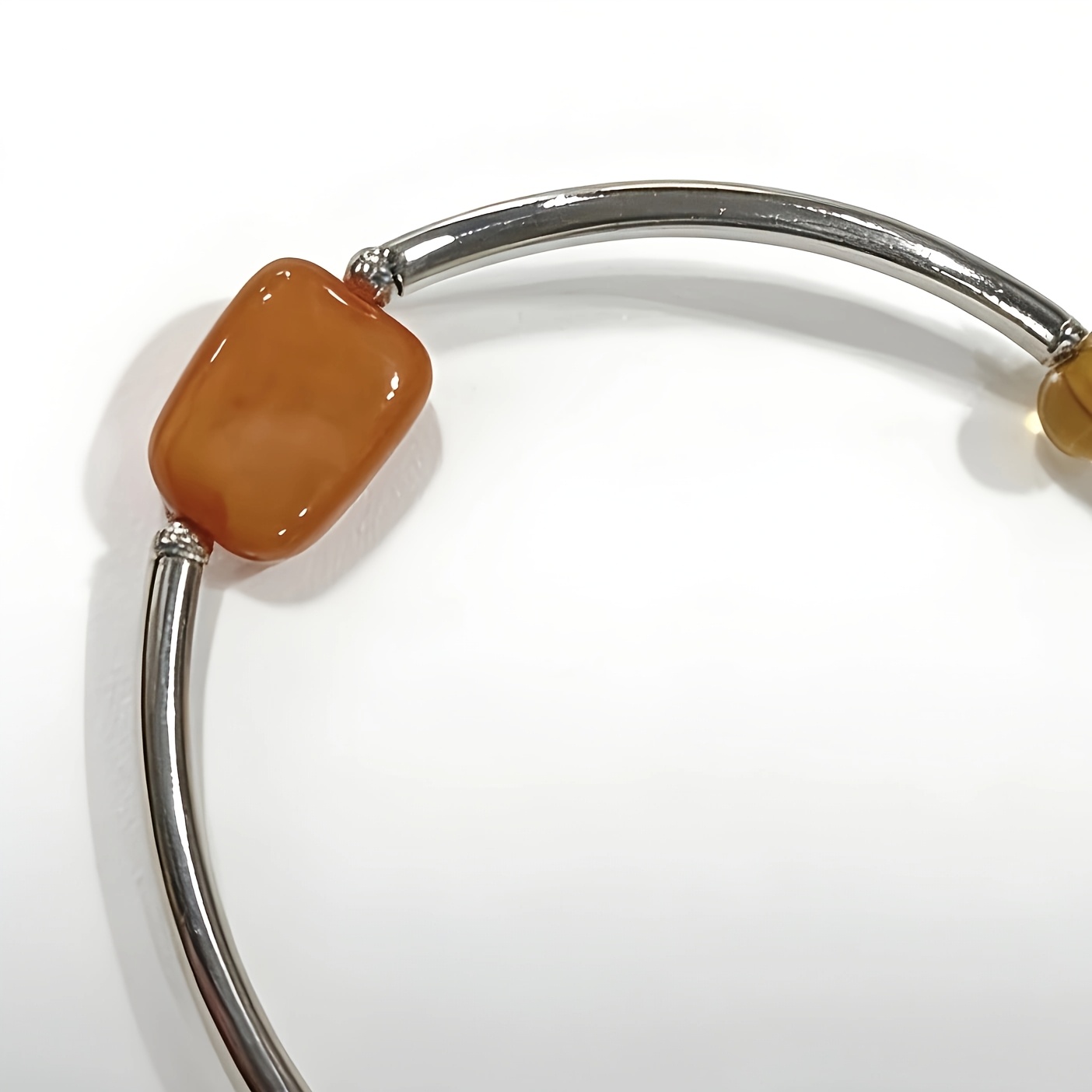 Women's Retro Amber-Colored Bead Curved Tube Bracelet