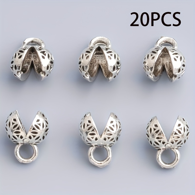 TEMU 20 piezas de tapas de cuentas de con único de hoja de arroz vintage, clips de fijación terminales, cuentas de para cordón - clips de para cadena