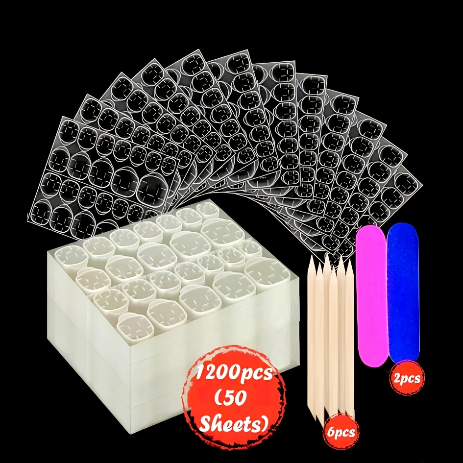 TEMU 1200pcs 50 Sheets Nail Adhesives Tabs For Press On Nails Waterproof Breathable Jelly Sticky Tabs For Nails Double Side Fake Nail Glue Sticker Flexible Manicure Stickers