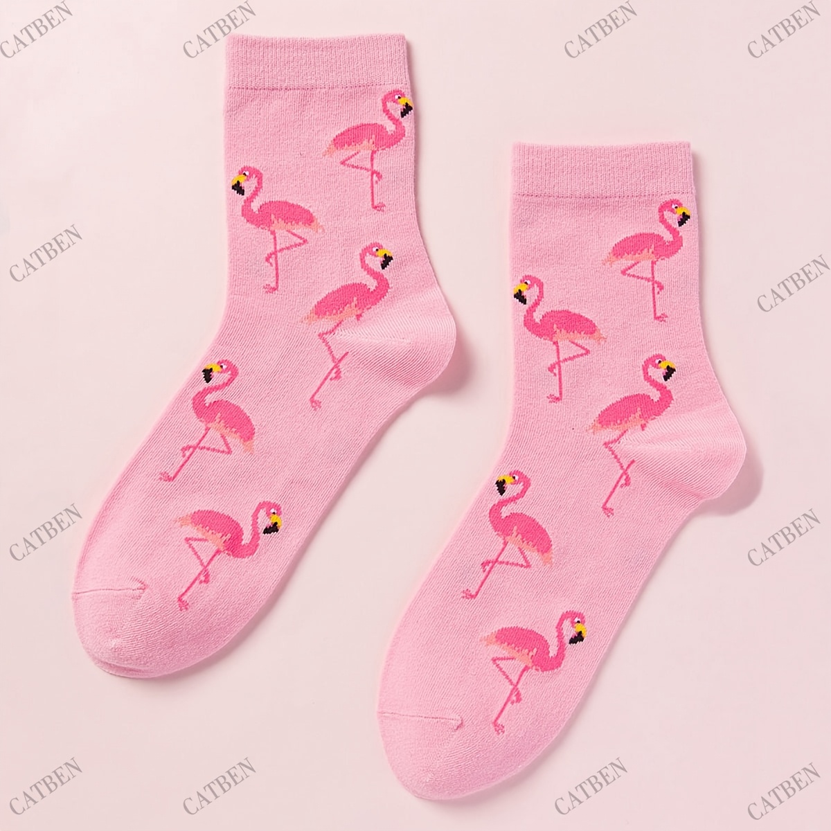 TEMU 1 Pair Women' & Cute Flamingo Socks - Funny Print With Flamingo Legs & Feet, White Winter Warm Socks For Casual Wear, Parties, Novelty Gift