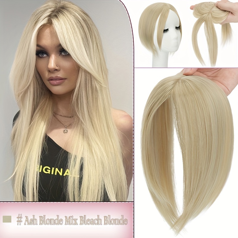 Image of Women's Bob Style Hair Topper With Bangs Mid-part - Breathable Net, Straight Hair Synthetic Wiglet With Secure Clips, Volumizing Hairpiece For Thinning Hair, Look &