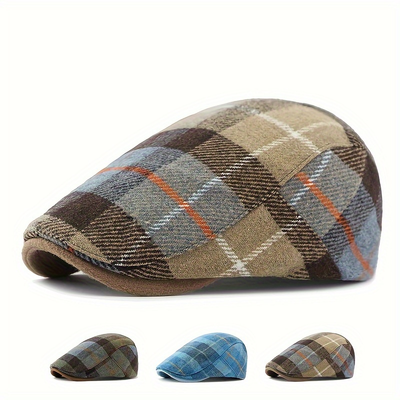 

Casquette plate en laine pour homme : Chaude et avec un motif à carreaux - Lavage à ou