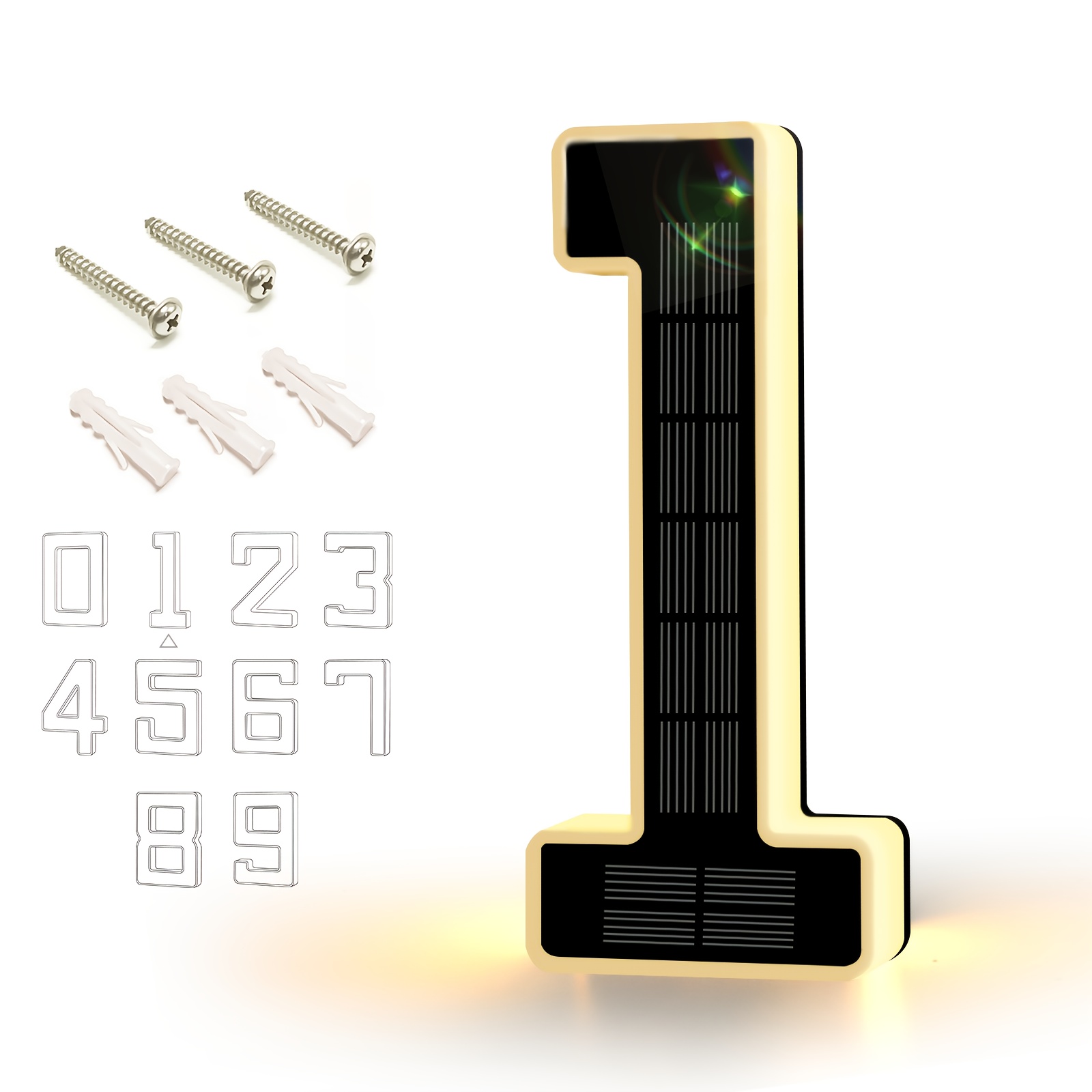 TEMU 6.7 Inch Solar Powered Number Sign, Address Number For Home, Light Up Door Numbers, 600mah, Wall-mounted, No Wiring Required, Modern Backlit