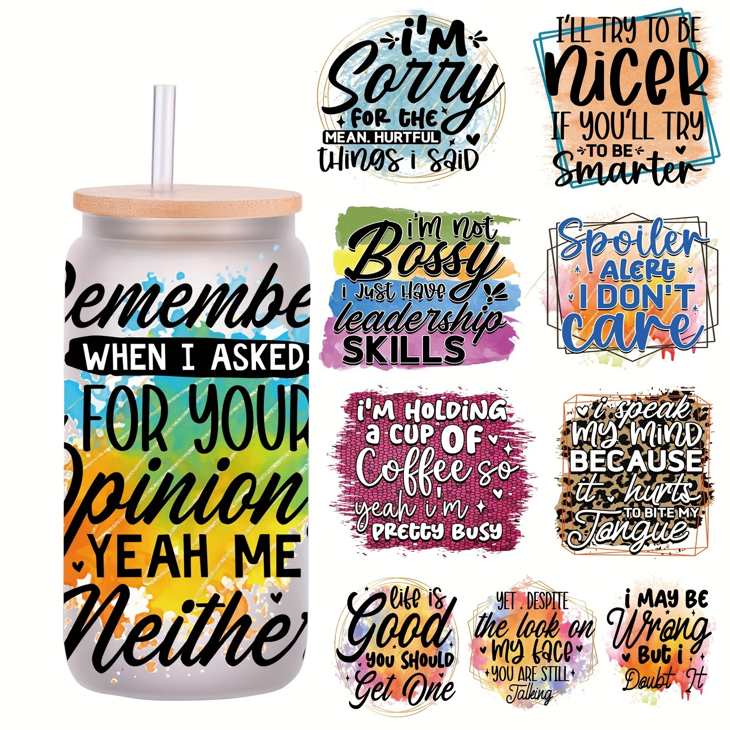 

5pcs Lettering Decals For 16oz Coffee Mugs - Uv-, -adhesive For Diy Customization & Decoration