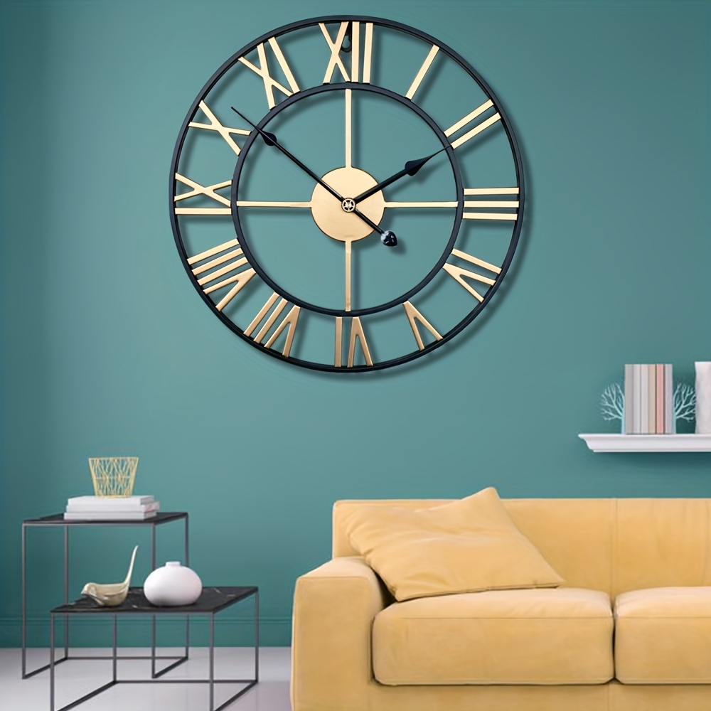 1pc 24 retro metal silent wall clock oversize classic style for family living room dining room study bedroom cafe shop and home wall decor valentines day new year easter gift details 4