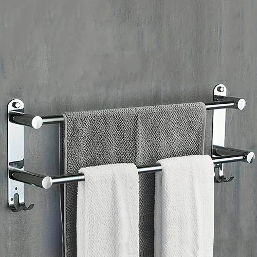 2 tier stainless steel bathroom towel rack modern stylish wall mounted design no drilling self installation space saving storage organizer for hotel home shower supplies bathrobes and towels bathroom additions towel holder