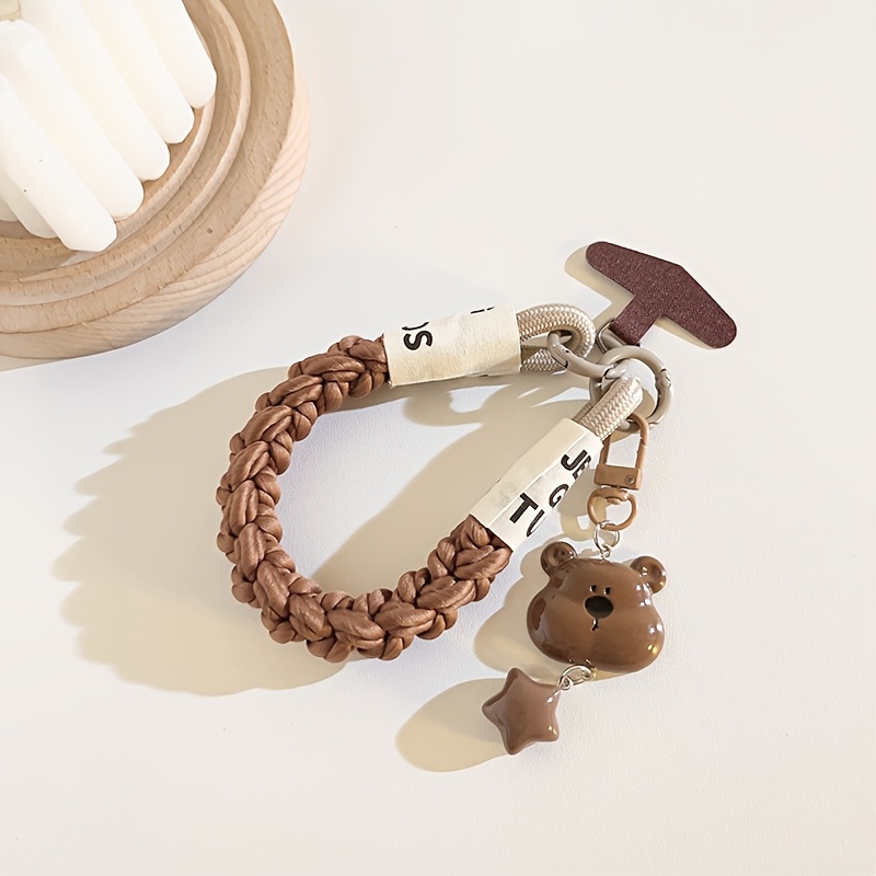 TEMU 1pc Beige Bear Head Star Pendant Phone Lanyard Wrist Strap Car Keychain, Universal Pendant Lanyard For Phone Cases